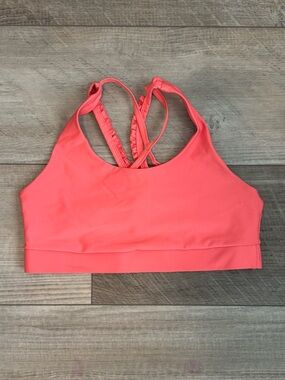 bebe Coral Pink Ruffled-Strap Sports Bra